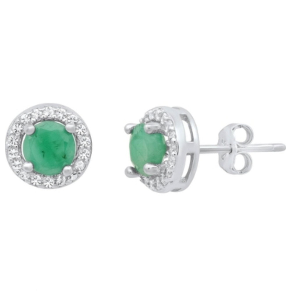 Genuine Emerald and White Topaz Sterling Silver